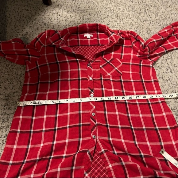 J. Jill Red Button Down Multi-Plaid Double-Cloth Long Tunic Size Medium Petite - Picture 8 of 9